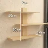 A wooden wall shelf unit with three shelves mounted on a tiled wall. Dimensions are indicated with white lines and text. Produktbild-Vorschau