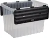A clear studio shot of a transparent storage box with a black lid. Voir les images du produit