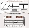 Diagrams and text highlighting the stable metal construction and weight capacity of a bed frame. Náhled obrázku produktu