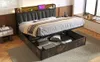 A modern bedroom with a bed featuring LED lighting and storage. Voir les images du produit