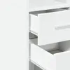 A close-up view of the drawers of a white highboard. Voir les images du produit