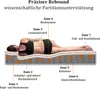 Diagram showing a person lying on a mattress, with different zones of the mattress labeled. Produktbild-Vorschau