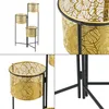 A collage of images showing a three-tiered plant stand with decorative gold pots. Podgląd zdjęcia produktu