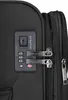 Close-up of a black trolley with a combination lock and zippers. Produktbild-Vorschau