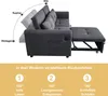 A gray sofa bed is shown in a diagrammatic representation of its adjustable backrest positions and a pull-out bed extension. Anteprima dell’immagine prodotto