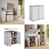 A collage of images showing a modern bathroom vanity with a sink and storage. Produktbild-Vorschau