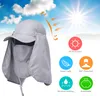 A sun hat with face and neck protection against a bright sunny sky. Produktbild-Vorschau