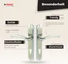 A product image showcasing door handles with descriptive text highlighting features. Produktbild-Vorschau