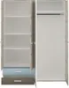 The interior of an open wardrobe with shelves and drawers on one side, and a hanging rail on the other. Produktbild-Vorschau