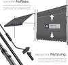Diagrams and text explaining the features and assembly of a retractable awning. Produktbild-Vorschau