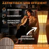 A woman sits in a chair next to a floor lamp in a room with bookshelves. Produktbild-Vorschau