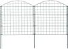 Two green metal garden trellises with arched tops, connected in the middle, standing on white background. Produktbild-Vorschau