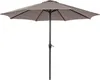 A taupe patio umbrella with a black pole and crank mechanism, isolated on a white background. Produktbild-Vorschau