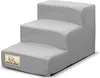A three-step pet stair made of gray fabric, with a gold-colored logo on the front. Podgląd zdjęcia produktu