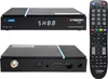 A collage of a satellite receiver and its remote control, presented on a white background. Produktbild-Vorschau