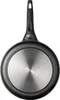 The underside of a frying pan with a black handle and a silver metallic base. Náhled obrázku produktu
