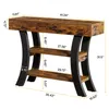 A console table with dimensions shown, featuring a rustic wood top and black metal legs and shelves. Anteprima dell’immagine prodotto