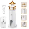 A collage of images showing a lighthouse-shaped lamp and its accessories. Produktbild-Vorschau