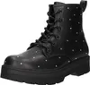 A black lace-up boot with silver stud embellishments and a thick platform sole, shown against a white background. Voir les images du produit