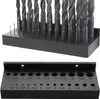 Two black drill bit holders are shown against a white background. The top holder contains several drill bits of varying sizes. The bottom holder is empty and shows the indentations for drill bits. Produktbild-Vorschau