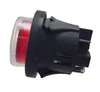 A close-up side view of a red illuminated push-button switch with a clear lens and black plastic housing, mounted on a white background. Produktbild-Vorschau