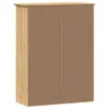 The back view of a wooden cabinet with a brown backing. Voir les images du produit