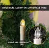 Close-up of LED Christmas tree candles attached to a Christmas tree, with a magnified inset showing the clip mechanism. Produktbild-Vorschau