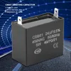 A black capacitor with text and logos on it, set against a blue and gray abstract background. Náhľad obrázku produktu