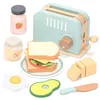A collection of wooden toy food items for breakfast, including a toaster, sandwich, fried egg, avocado, butter, and jars of jam and honey. Anteprima dell’immagine prodotto