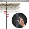Close-up of a hand adjusting an umbrella pole, with the umbrella canopy shown in the background. Produktbild-Vorschau
