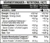 A nutritional facts label with German and English text. Produktbild-Vorschau