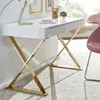 WOHNLING Schreibtisch 118x76x57 cm Holz Hochglanz Weiß Produktbild-Vorschau 1
