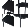 A collage of four close-up shots of a black shelf unit, showing different angles and details of the shelves and legs. Podgląd zdjęcia produktu