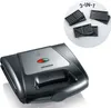 A black and gray sandwich maker with interchangeable plates is shown. Podgląd zdjęcia produktu