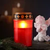 LED Grablicht - Grabkerze - gelb flackernde Flamme - H. 12,5cm - für Außen - rot mit Deckel Produktbild-Vorschau