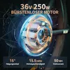 Close-up of an electric bicycle motor with marketing text and feature callouts. Produktbild-Vorschau