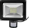 A black LED floodlight with a motion sensor attached. Produktbild-Vorschau