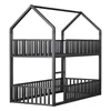 A dark grey bunk bed with a house-like frame and railings on both levels, set against a white background. Anteprima dell’immagine prodotto