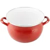 A red enamel pot with white interior and two handles, shown from the front on a white background. Podgląd zdjęcia produktu