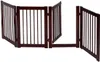 A dark brown wooden pet gate with multiple panels is shown against a white background. Produktbild-Vorschau