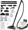 A steam cleaner and its accessories are displayed against a white background. Voir les images du produit