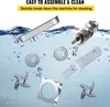 Various parts of a meat grinder submerged in water, with text overlays indicating ease of assembly and cleaning. Náhľad obrázku produktu