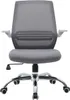 A front view of a gray ergonomic office chair with a mesh back and adjustable armrests, set against a white background. Produktbild-Vorschau