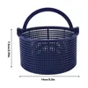 A blue plastic skimmer basket with a handle, shown against a white background with measurement indicators. Produktbild-Vorschau