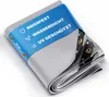 A folded gray tarp with a blue band showing product features. Produktbild-Vorschau