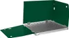 A green metal welding booth with a silver perforated floor, shown with one side panel open. Produktbild-Vorschau