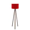A red floor lamp with a tripod base. Produktbild-Vorschau