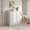 A bathroom scene with a white cabinet, bathtub, and stool. Produktbild-Vorschau