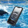 A black iPhone case is submerged in water, with water droplets on the screen. Produktbild-Vorschau