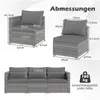 COSTWAY Sofa ogrodowa z polyratanu z poduszkami, 3-osobowa Podgląd zdjęcia produktu 3